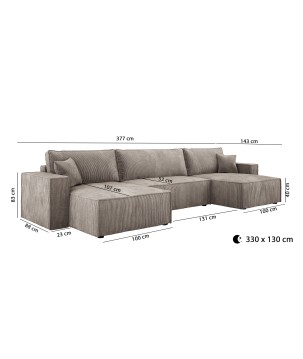 Narożnik POSO XL wolnostojący układ U z funkcją spania w tkaninie Poso 34 DomoHome