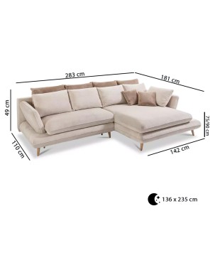 Narożnik MONTE Prawostronny z funkcją spania, pojemnikiem i poduszkami, Sorriso 07 Jasno niebieski WERSAL