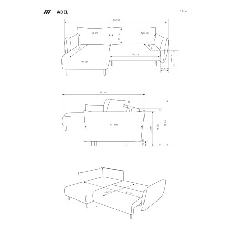 Narożnik wolnostojący ADEL Prawy w tkaninie ANTHOLOGY 10