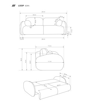 Sofa LOOP z funkcja spania i pojemnikiem CIEMNY SZARY RAVEN 07