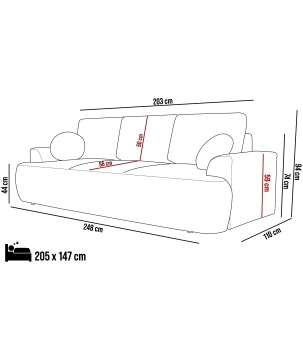Sofa VELO z funkcja spania i pojemnikiem BIAŁY CORAL 65