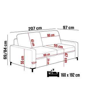 Sofa TINO 160 z funkcja spania System Włoski i pojemnikiem ONTARIO 16 WERSAL