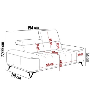 Sofa PALLADIO 2 osobowa z regulowanymi zagłówkami MONOLITH 37 WERSAL