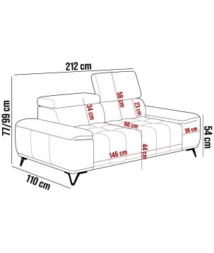 Sofa PALLADIO 3 osobowa z regulowanymi zagłówkami MONOLITH 69 WERSAL