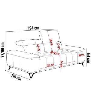 Sofa PALLADIO 2 osobowa z elektrycznym systemem rozkładania siedziska regulowane zagłówki MONOLITH 79 WERSAL