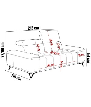 Sofa PALLADIO 3 osobowa z elektrycznym systemem rozkładania siedziska regulowane zagłówki MONOLITH 97 WERSAL