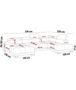 Narożnik CAMPO XL z elektryczną regulacją siedziska Lewostronny w tkaninie MEMPHIS 16 WERSAL