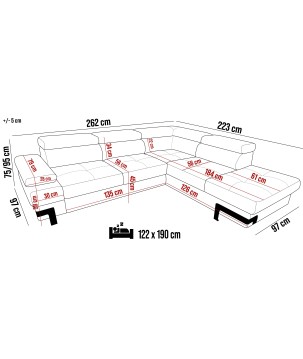 Narożnik EMPORIO L Lewostronny z funkcją spania Lewostronny w ktaninie SERENO 682 WERSAL