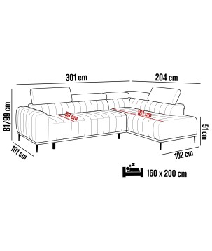 Narożnik GANDI 160 Lewostronny system włoski Salvador 15 Ciemny szary WERSAL
