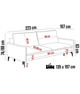 SOFA GLOSSY z funkcją spania i pojemnikiem,wolnostojąca w tkaninie APHRODITE 12 WERSAL