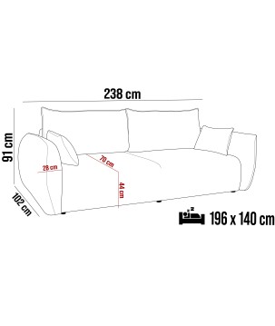 Sofa Kanapa SAPHIRE 3 osobowa wolnostojąca w tkaninie FLOW 03