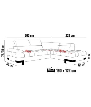 Narożnik SELVA L z funkcją spania i pojemnikiem AUSTIN 21 WERSAL