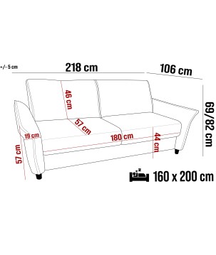 Sofa Kanapa CANTO 4 osobowa z funkcją spania wolnostojąca w tkaninie WERSAL