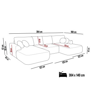 Narożnik VELO XL wolnostojący układ U z funkcją spania w tkaninie Coral 50 DomoHome