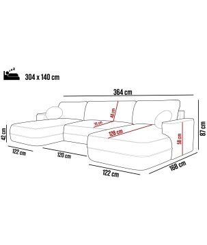 Narożnik FUEGO XL wolnostojący układ U z funkcją spania w tkaninie Bubble 06 DomoHome