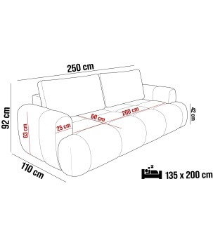 Sofa Kanapa BOMO 3 osobowa z funkcją spania i pojemnikiem w tkaninie SALVADOR 13 WERSAL