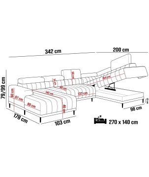 Narożnik CALDO XL Prawostronny z funkcją spania wolnostojąca w tkaninie RUN AGAIN 61 WERSAL