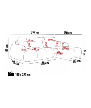 Narożnik COCO z funkcją spania poduszkami i pojemnikiem Cloud 97 DOMOHOME