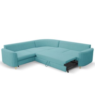 Narożnik LAREN nowoczesna sofa z funkcją spania pojemnik na pościel lewa strona CASTEL 70 251x251x85 cm